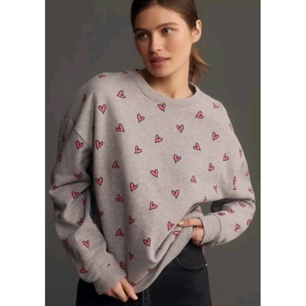 KULE Oversized All Over Heart Sweatshirt Women's XS Gray Pink